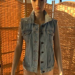 Vintage 80s 90s denim jean biker vest